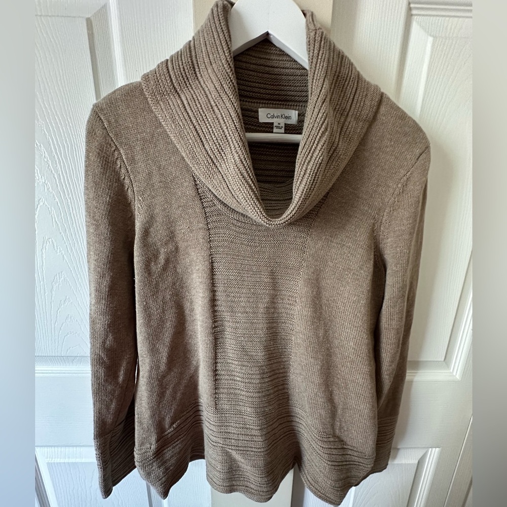 Calvin Klein Women's Cowl Neck Sweater - Taupe/Tan Size Medium